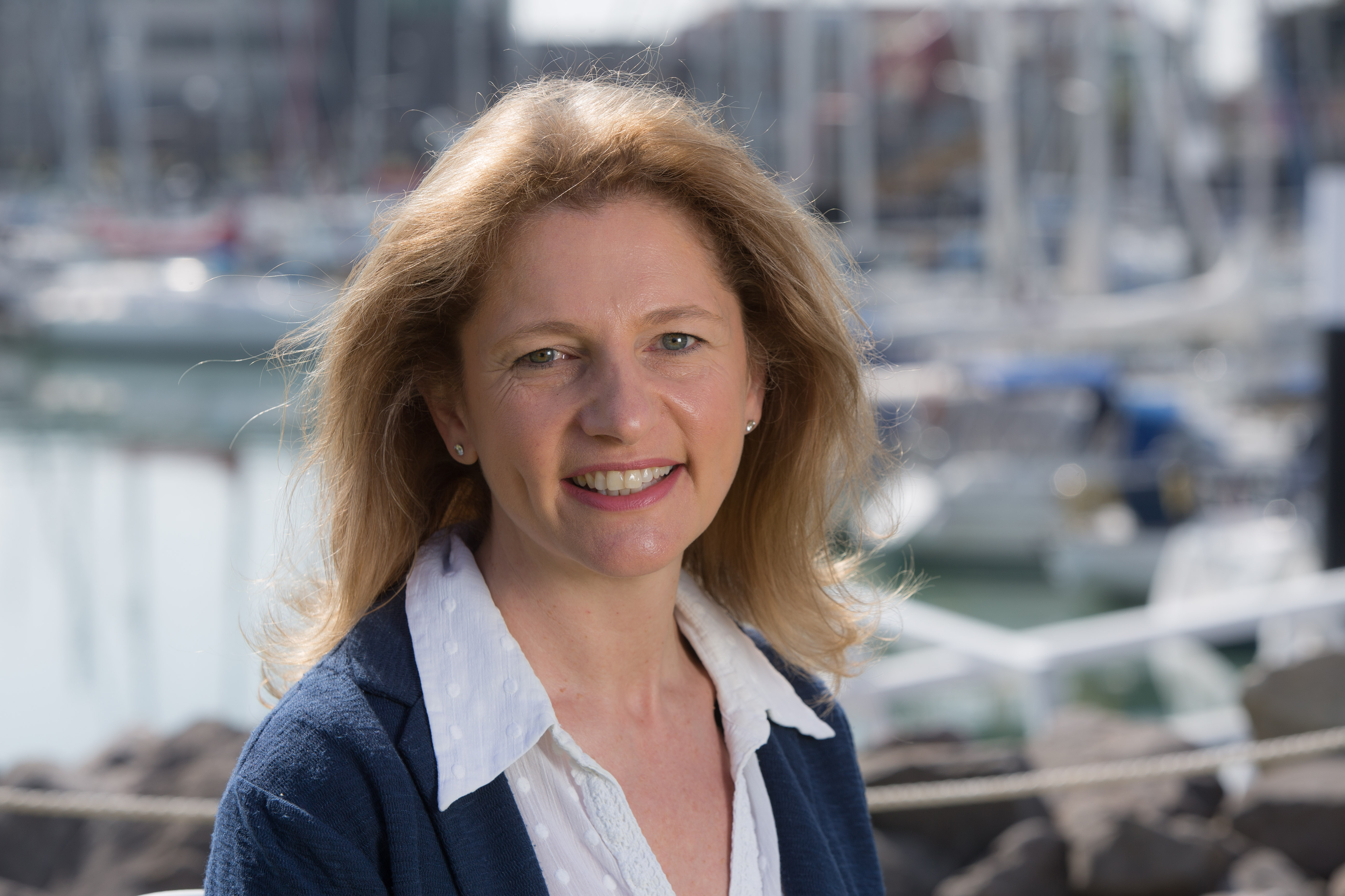 Gina Groom Client Liaison at MAA in front of Haslar Marina, Gosport.
